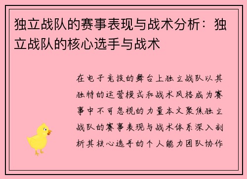 独立战队的赛事表现与战术分析：独立战队的核心选手与战术