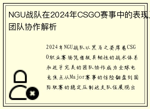 NGU战队在2024年CSGO赛事中的表现及团队协作解析