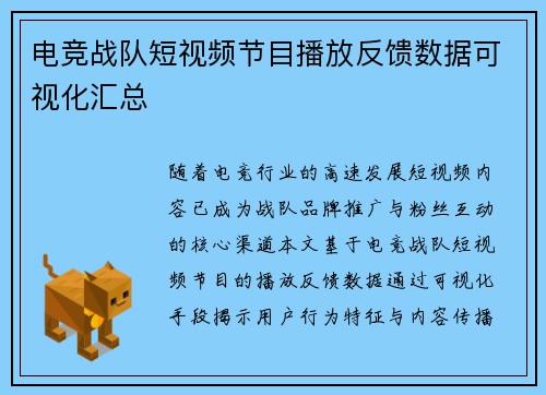 电竞战队短视频节目播放反馈数据可视化汇总